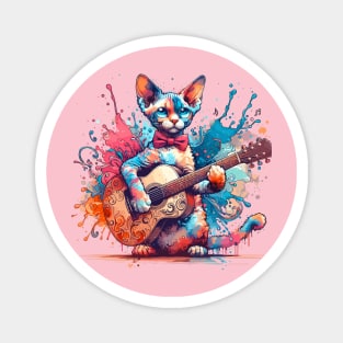 Devon Rex Cat Playing Guitar Magnet